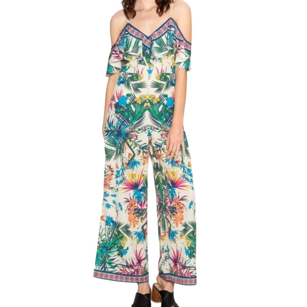 NWT Flying Tomato Ivory W/ Colorful Tropical Print Wide Legged Jumpsuit - SMALL